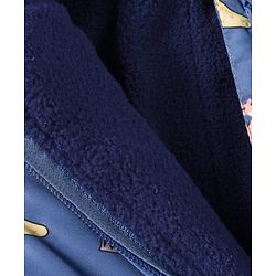 Babyhug Woven Full Sleeves Winter Wear Footed & Hooded Quilted Romper With Fleece Inner Lining & Animal Print - Blue