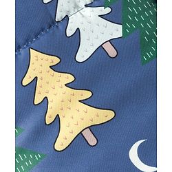 Babyhug Woven Full Sleeves Winter Wear Footed & Hooded Quilted Romper With Fleece Inner Lining & Animal Print - Blue