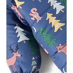 Babyhug Woven Full Sleeves Winter Wear Footed & Hooded Quilted Romper With Fleece Inner Lining & Animal Print - Blue