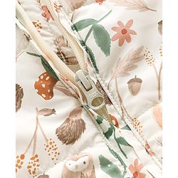 Babyhug Woven Full Sleeves Hooded Winter Quilted Romper With Fleece Inner Lining & Floral Print - Off White