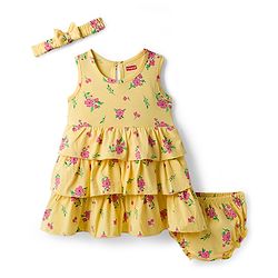 Babyhug Single Jersey Knit Sleeveless Floral Printed Frock With Bloomer & Headband - Yellow