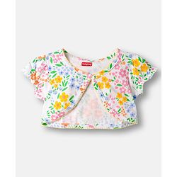 Babyhug Single Jersey Knit Half Sleeves Frock With Floral Printed Shrug - Yellow