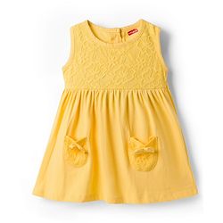 Babyhug Single Jersey Knit Half Sleeves Frock With Floral Printed Shrug - Yellow