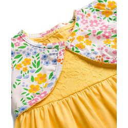 Babyhug Single Jersey Knit Half Sleeves Frock With Floral Printed Shrug - Yellow