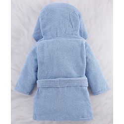 Babyhug Woven Terry Full Sleeves Hooded Bath Robe Princess Patch - Blue