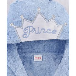 Babyhug Woven Terry Full Sleeves Hooded Bath Robe Princess Patch - Blue