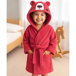 Babyhug Terry Knit Full Sleeves Hooded Animal Applique Patch - Red
