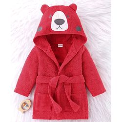 Babyhug Terry Knit Full Sleeves Hooded Animal Applique Patch - Red