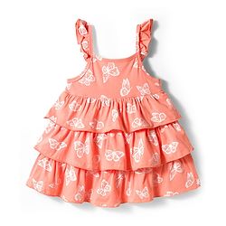 Babyhug Single Jersey Knit Sleeveless Frock With Butterfly Print & Headband - Pink & White