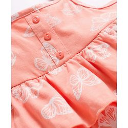 Babyhug Single Jersey Knit Sleeveless Frock With Butterfly Print & Headband - Pink & White