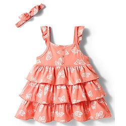 Babyhug Single Jersey Knit Sleeveless Frock With Butterfly Print & Headband - Pink & White