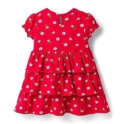 Babyhug Single Jersey Knit Half Sleeves Frock With Floral Print & Bow Applique - Red