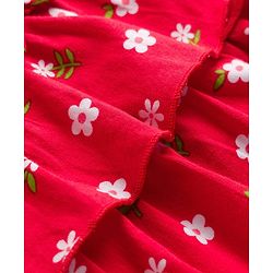 Babyhug Single Jersey Knit Half Sleeves Frock With Floral Print & Bow Applique - Red