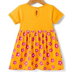 Babyhug Single Jersey Knit Half Sleeves Frock With Floral Print - Yellow