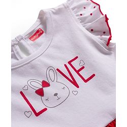 Babyhug Single Jersey Knit Cap Sleeves Frock with Headband & Bunny & Polka Dot Print - White