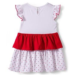 Babyhug Single Jersey Knit Cap Sleeves Frock with Headband & Bunny & Polka Dot Print - White