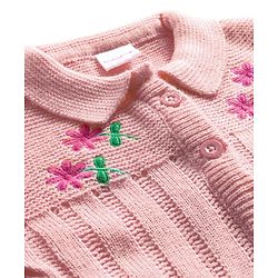 Babyhug Sweater Knit Full Length Winter Wear Romper With Floral Print - Pink
