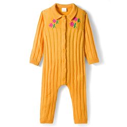 Babyhug Sweater Knit Full Length Winter Wear Romper With Floral Print - Pink