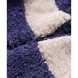 Babyhug Fur Woven Full Sleeves Color Block Hooded Winter Wear Suit Set - White & Navy Blue