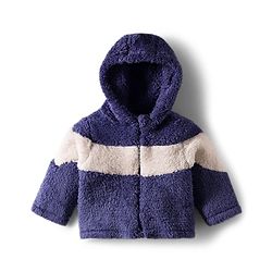 Babyhug Fur Woven Full Sleeves Color Block Hooded Winter Wear Suit Set - White & Navy Blue