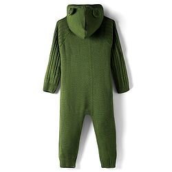 Babyhug Sweater Knit Full Sleeves Winter Wear Solid Hooded Romper - Dark Green
