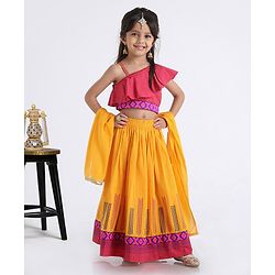 Babyhug One Shoulder Choli WIth Printed Lehenga & Netted Dupatta - Pink Yellow - 18-24 M Yellow