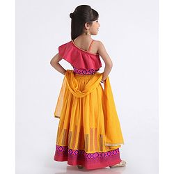 Babyhug One Shoulder Choli WIth Printed Lehenga & Netted Dupatta - Pink Yellow - 18-24 M Yellow