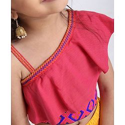 Babyhug One Shoulder Choli WIth Printed Lehenga & Netted Dupatta - Pink Yellow - 18-24 M Yellow