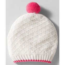 Babyhug Organic Cotton Knit Woollen Cap & Mittens With Knit Design with White & Pink - Diameter 17 cm