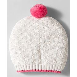 Babyhug Organic Cotton Knit Woollen Cap & Mittens With Knit Design with White & Pink - Diameter 17 cm
