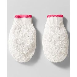 Babyhug Organic Cotton Knit Woollen Cap & Mittens With Knit Design with White & Pink - Diameter 17 cm