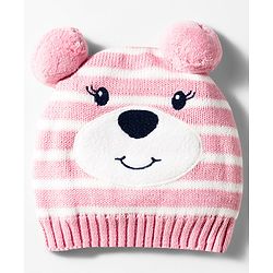 Babyhug Organic Cotton Knit Woollen Cap & Mittens With Teddy & Ear Applique Pink & White - Diameter 9 cm