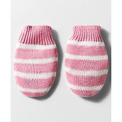 Babyhug Organic Cotton Knit Woollen Cap & Mittens With Teddy & Ear Applique Pink & White - Diameter 9 cm