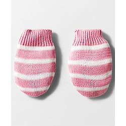 Babyhug Organic Cotton Knit Woollen Cap & Mittens With Teddy & Ear Applique Pink & White - Diameter 9 cm