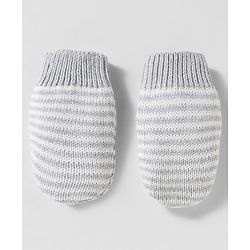Babyhug Organic Cotton Woollen Knit Cap & Mittens Set with Bear Design & Applique Grey - Diameter 17 cm