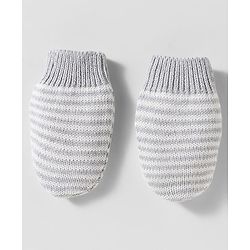 Babyhug Organic Cotton Woollen Knit Cap & Mittens Set with Bear Design & Applique Grey - Diameter 17 cm