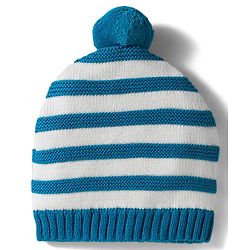 Babyhug Organic Cotton Knit Striped Woollen Cap & Mittens Blue - Diameter 11 cm