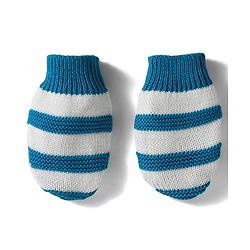 Babyhug Organic Cotton Knit Striped Woollen Cap & Mittens Blue - Diameter 11 cm