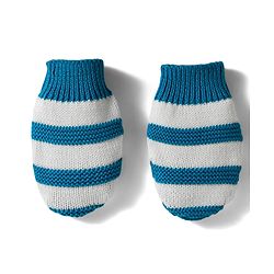 Babyhug Organic Cotton Knit Striped Woollen Cap & Mittens Blue - Diameter 11 cm
