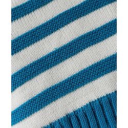 Babyhug Organic Cotton Knit Striped Woollen Cap & Mittens Blue - Diameter 11 cm
