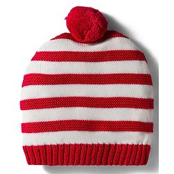 Babyhug Organic Cotton Knit Striped Woollen Cap & Mittens Blue - Diameter 11 cm