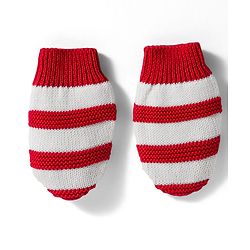 Babyhug Organic Cotton Knit Striped Woollen Cap & Mittens Blue - Diameter 11 cm