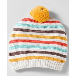 Babyhug Organic Cotton Woollen Knit Cap & Mittens Set with Stripes & Applique Multicolor - Diameter 19 cm