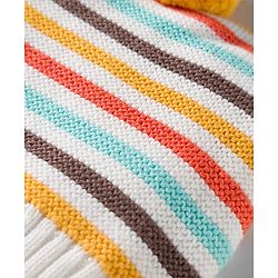 Babyhug Organic Cotton Woollen Knit Cap & Mittens Set with Stripes & Applique Multicolor - Diameter 19 cm