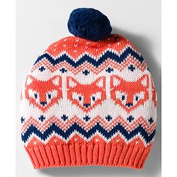 Babyhug Organic Cotton Knit Woollen Cap & Mittens With Fox Design Pink & White - Diameter 15.25 cm