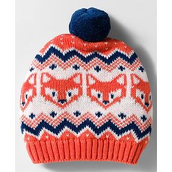 Babyhug Organic Cotton Knit Woollen Cap & Mittens With Fox Design Pink & White - Diameter 15.25 cm