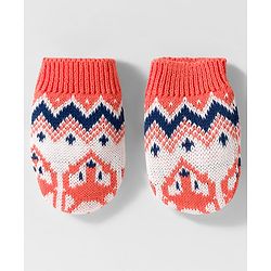 Babyhug Organic Cotton Knit Woollen Cap & Mittens With Fox Design Pink & White - Diameter 15.25 cm