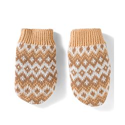 Babyhug Organic Cotton Knit Designed Woollen Cap & Mittens Beige - Diameter 11 cm