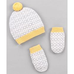 Babyhug  Woollen Caps and & Booties with Chevron Desgn Grey - Diameter 11 cm