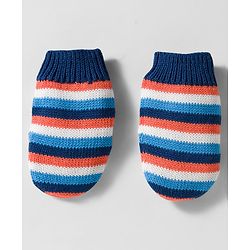 Babyhug Woollen Caps & Mitten Set with Stripes Navy Blue White - Diameter 12 cm